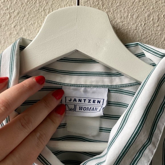 VTG Jantzen Women Green/White Striped Button Up (Size: XXL) - Picture 3 of 13
